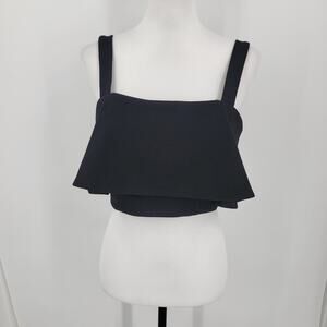 Lovers + Friends Cropped Tank Top Womens Medium Black Ruffle Flounce Overlay Zip